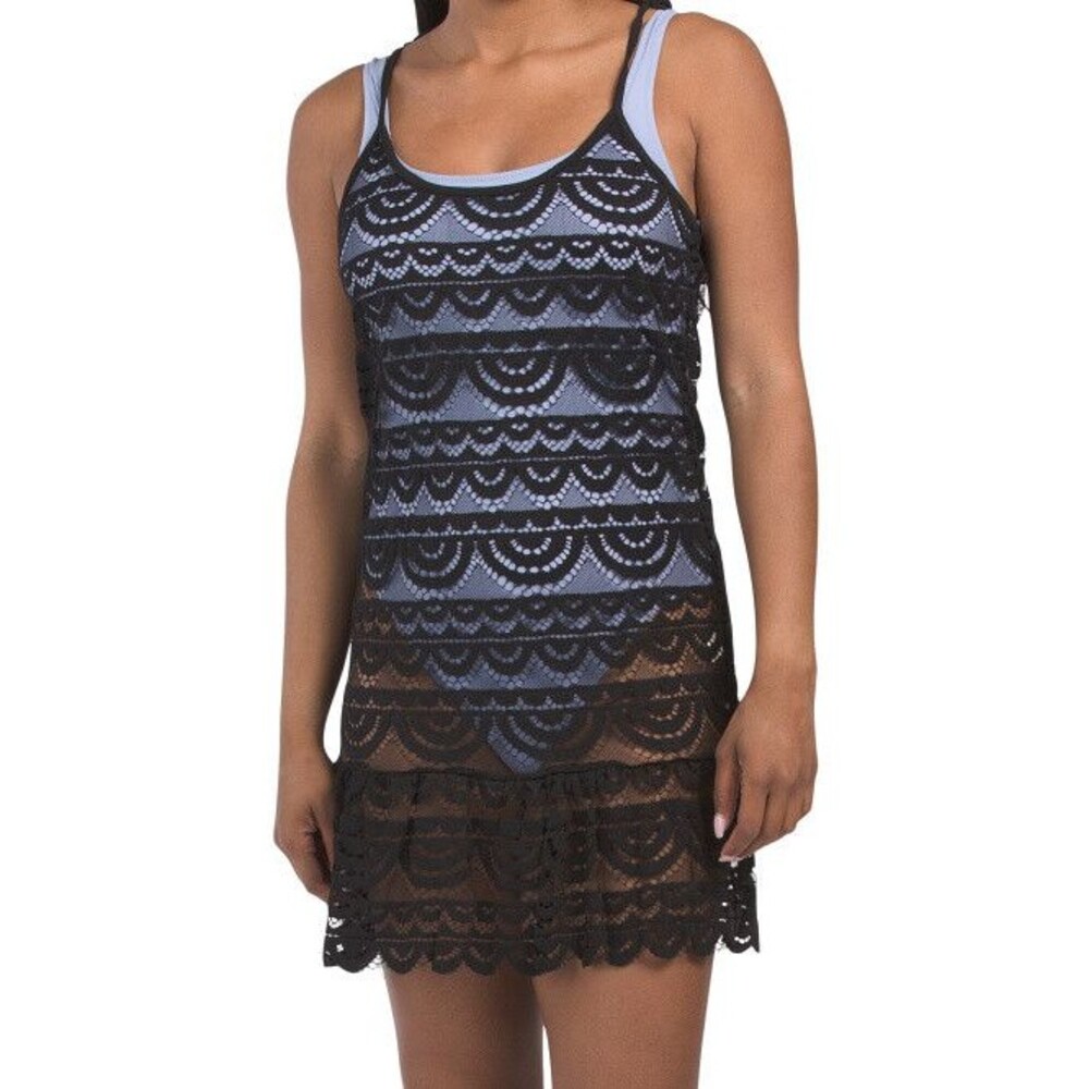 Spiaggia Dolce womens Black Lace Tie Shoulder Short Mini Cover Up Dress size XS